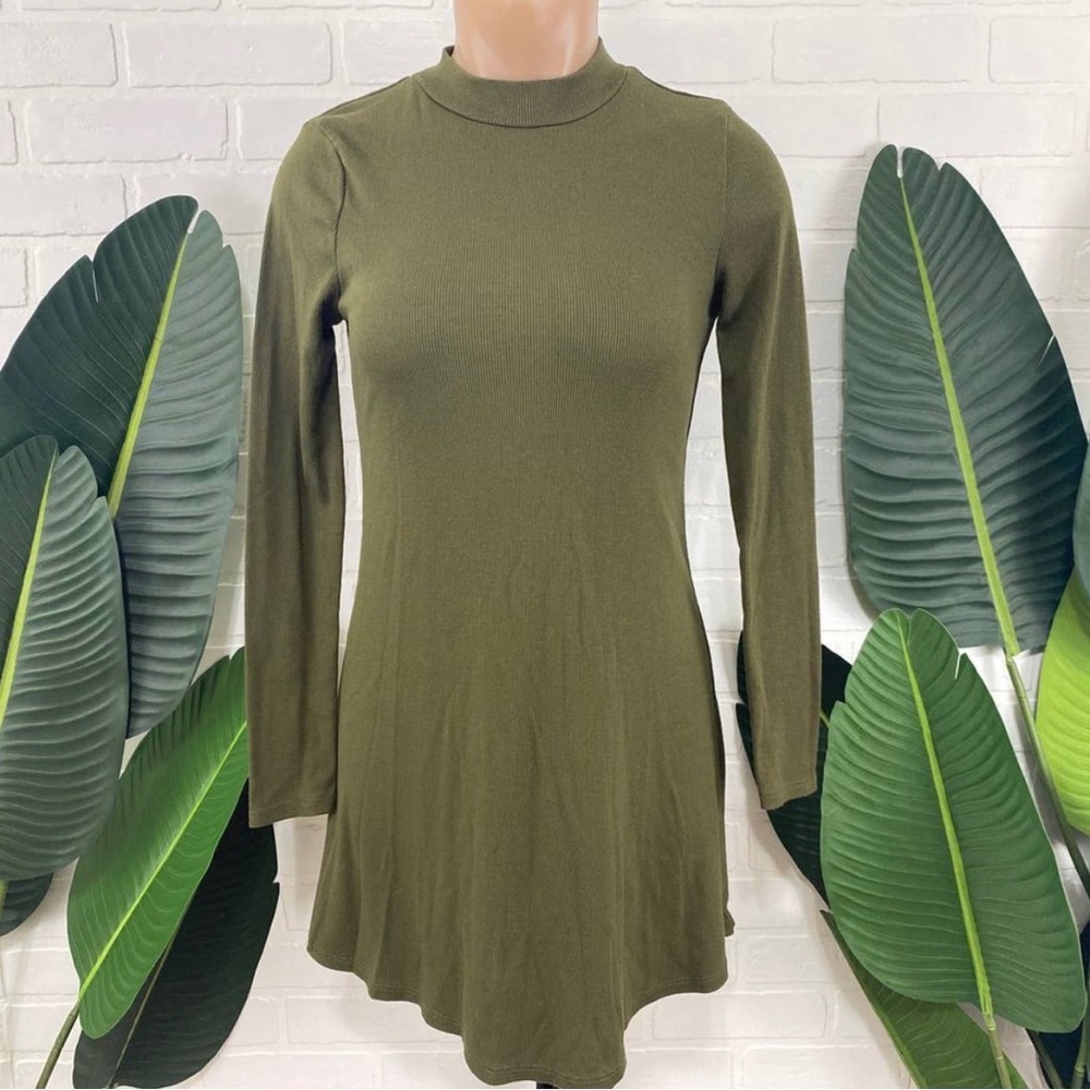 Ambiance olive green ribbed long sleeve dress